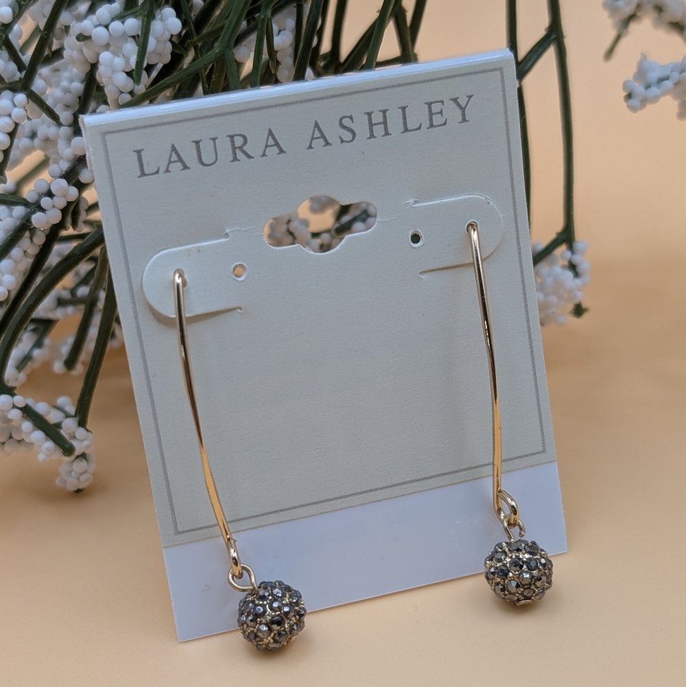 LAURA ASHLEY Goldtone Long Fireball Sparkly Earrings NWT